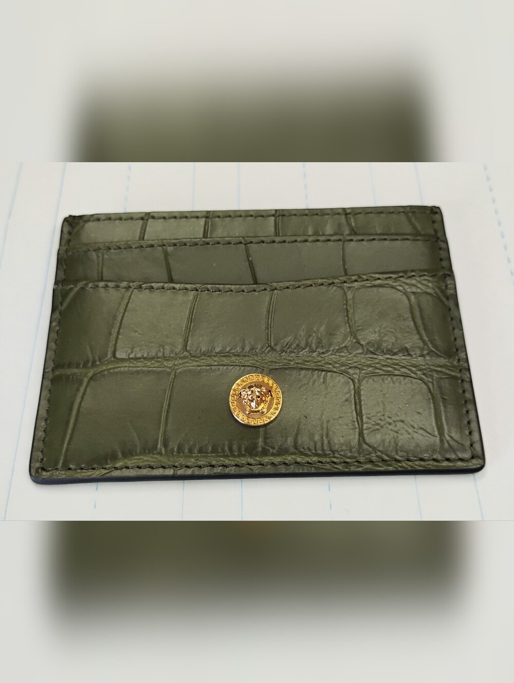 NWOT Versace Card Holder - Olive Green Croc-Embossed Leather w/ GHW